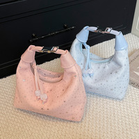 Sac bandoulière à pois, sac à main décontracté avec poche zippée et chaîne, motif imprimé, forme de lune, couleur rose, style moderne, élégant et rétro