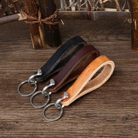 Vintage klasik lapisan pertama baja nirkarat kulit asli Keyring Auto Aksesori motor untuk pria dan wanita