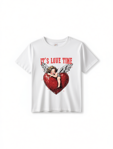 Camiseta con estampado de Cupido para el Día de San Valentín, camiseta informal de manga corta con cuello redondo para mujer, diseño de lentejuelas de jersey 100% algodón - Product Image 1