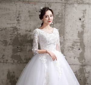 2022 Suministro de fábrica Barato Nuevo diseño Cuello en V Hasta el suelo Encaje Novias Vestido de <span class=keywords><strong>novia</strong></span> - Product Image 4