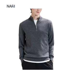 NARI Men's Cashmere Wool Blended Men's Zipper up Cable Knitted With <strong>Turtle</strong> <strong>Neck</strong> Embroidery Logo <strong>Sweater</strong> for Unisex - Product Image 1
