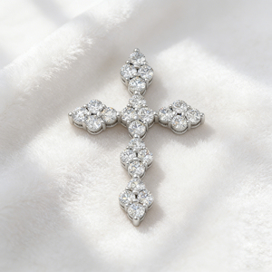 CUSTOM SILVER 10K/14K/18K GOLD PLATED LAB GROWN CVD DIAMOND CLASSIC ENGAGEMENT GIFT SWEATER <b>CHAIN</b> NECKLACE <b>CROSS</b> PENDANT - Product Image 4