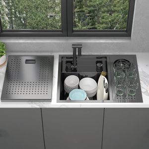 Nano thép không gỉ vô hình duy nhất lưu vực bồn rửa nhà bếp Vòi Hidden cup máy giặt cho căn hộ nhỏ cho rau rửa thanh - Product Image 2