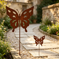 Lot de 2 silhouettes de papillons en fer rouillé, décorations de jardin en métal, art de jardin, décoration extérieure