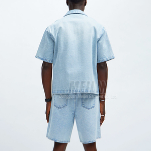 Produttore personalizzato due pezzi da uomo Jean Set in bianco di alta qualità camicie con bottoni a manica corta e pantaloncini di <span class=keywords><strong>jeans</strong></span> Street Wear Denim Set - Product Image 2