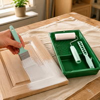 Kit de rouleaux à peinture en mousse 4 pouces avec manche en plastique, brosse à peinture à base d'eau, mélangeur, bâtonnet et bac à peinture pour la décoration murale domestique