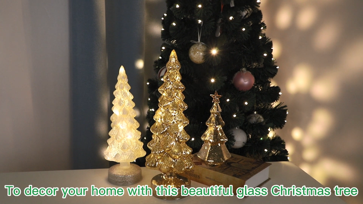 Small Decorative Retro Mercury Glass LED Tree Figurines Set of 2 Blown ...