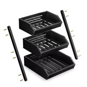 Solid Wood <b>Storage</b> Rack 3 Tier Black <b>Kitchen</b> Food Organizer Freshness Preservation - Product Image 4