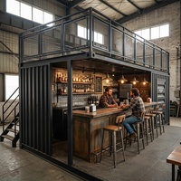 Conteneur maritime industriel à double étage de 20 pieds, bar et restaurant avec salon sur le toit, cuisine préfabriquée et espace commercial