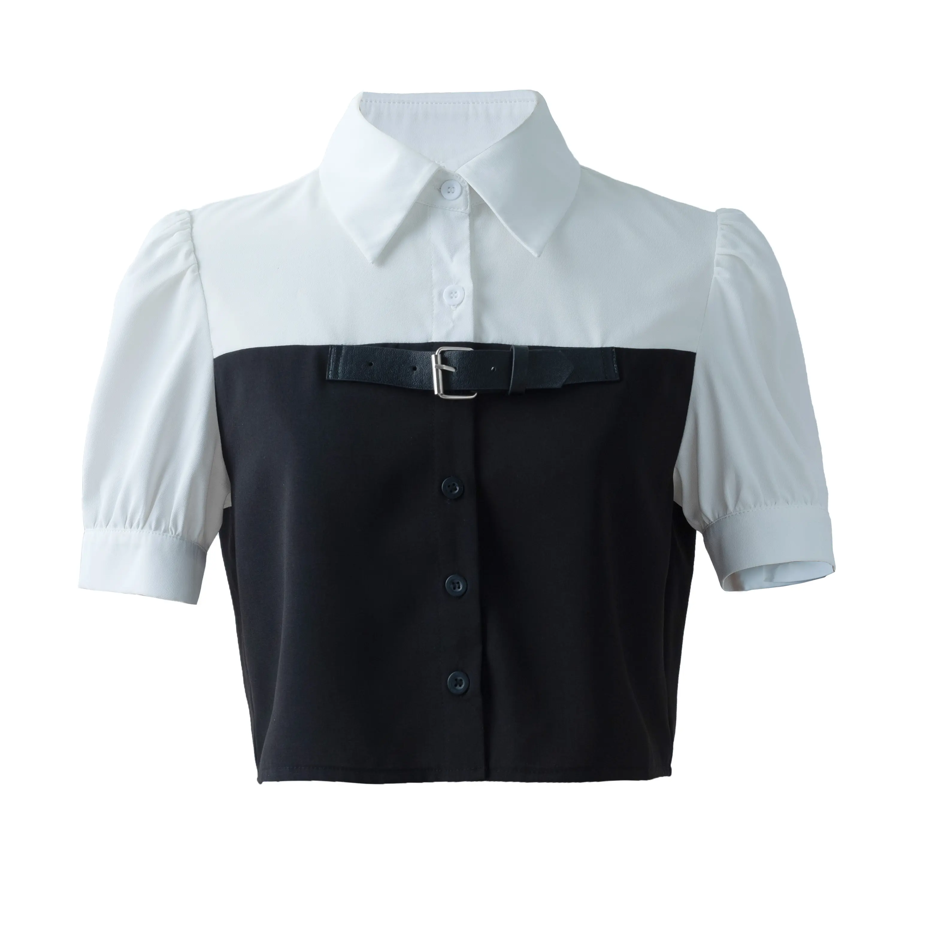 قمصان صيفية نسائية عصرية غير رسمية قميص أسود أبيض مرقع قمم قصيرة الأكمام صديقة للبشرة