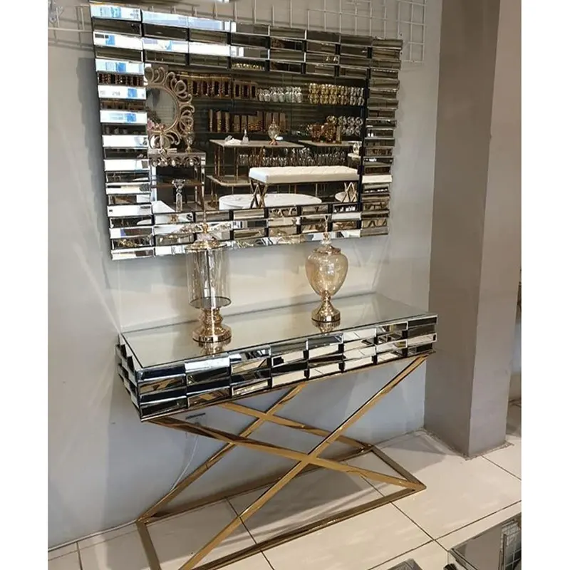 Console de móveis espelhados de aço inoxidável, mesa de café espelhada e aço inoxidável com decoração 3d, novo design de alta qualidade, 2022