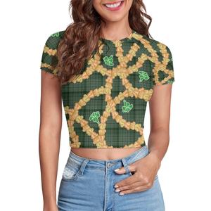 Mode hawaïenne Sexy serré nombril-nu T-Shirt court personnalisation Maile Lei PrintsPrint à la demande hauts décontractés pour femmes - Product Image 3