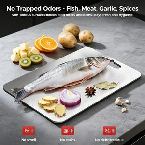 Planche à découper personnalisée en métal, planche à découper en acier inoxydable pour la cuisine, légumes, pain, viande, planche à découper double face en titane - Product Image 5
