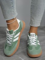 Baskets Samba Rétro à Semelle Gomme pour Femme, Basses, à Lacets, en Daim, Color Block, Décontractées, Blanc Vert Noir, Taille EU