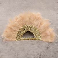 Éventail en plumes blanches et dentelle dorée pour mariée européenne, mariée africaine, demoiselle d'honneur, cérémonie de mariage, mariage à la plage