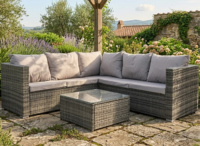 Ensemble de canapé modulaire moderne en rotin tressé pour l'extérieur, imperméable, 6 places, avec table basse