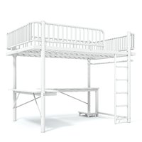 Lit mezzanine moderne pour chambre à coucher avec bureau, éclairage LED, station de charge, cadre métallique, plateau pour ordinateur et espace suspendu ODM/OEM