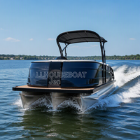 Bateau ponton en fibre de verre personnalisable de 22 pieds avec cabine, porte-cannes, moteur hors-bord, haute vitesse, pour divertissement familial, pêche sportive et croisière