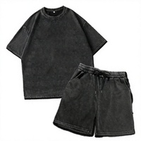 Pakaian Streetwear Vintage Musim Panas Jogging Rajutan 220 GSM 100% Katun Organik Bernapas Cetak Digital Set Kaos Pria