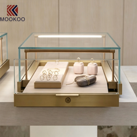 Vitrine à bijoux avec tiroir coulissant, éclairage LED rose, vitrine en verre sans cadre pour boutique de joaillerie fine