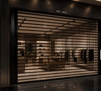 Porte à enroulement électrique en polycarbonate transparent, design à lamelles droites, pour vitrine de magasin et kiosque de centre commercial