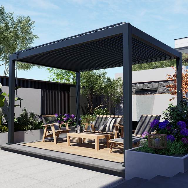 Motorized Outdoor Rainproof Panel Slats Garden Canopy Patio Powder Coated Gazebo Bioclimatic Louvered Aluminum Pergola