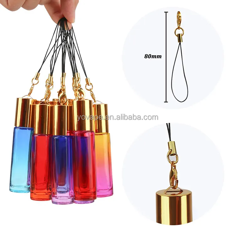 Dikke Huidverzorging Flacon Roller Sleutelhanger 1Ml 3Ml 5Ml 10Ml Pearl Essentiële Olie Body Olie Parfum roller Op Glas Fles Met Sleutelhanger