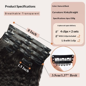 ผมต่อแบบคลิปหนีบชนิดตรงแบบหยิกเล็กน้อย ทำจากผมแท้ Remy  ไร้รอยต่อ หนาเต็มปลาย  ผมแท้ 100% สำหรับผู้หญิงผิวสี - Product Image 3