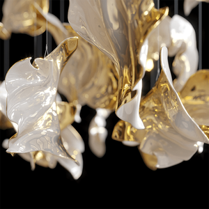 Lustre en verre de luxe, style artistique nordique, pour escalier, hall d'entrée, lampe LED en métal et verre design, projecteur de pétales glacés - Product Image 4