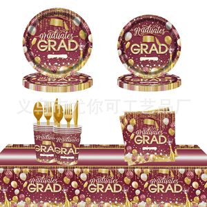 Manteles para Fiesta de Graduación, Color Borgoña y Dorado, Impresión Digital, Rectangulares, Decoración con Temática de Graduación - Product Image 5