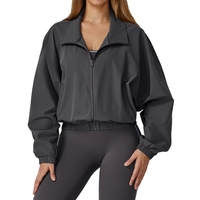 Veste de sport légère et écologique en Spandex/Nylon sans coutures à séchage rapide, col montant, fermeture éclair avant, coupe ample, unie, extensible dans les quatre sens, pour femme, idéale pour le yoga