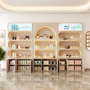 Vitrina minimalista para salón con iluminación LED y múltiples espacios de almacenamiento para productos de belleza - Product Image 5