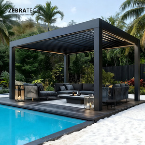 Pergola de luxe haut de gamme en aluminium avec <span class=keywords><strong>toit</strong></span> à lames motorisées silencieuses, conception bioclimatique coupe-vent, facile à assembler - Product Image 3