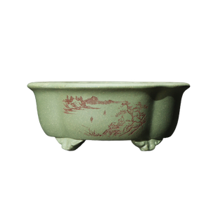 Pot à Bonsaï en Argile Verte avec Design Paysager Rouge, Forme Rectangulaire, Trois Pieds, Jardinières de Bureau - Product Image 5