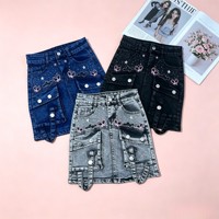 Jupe cargo en jean pour filles ZT007 à 5,5 $, tailles 8-14 ans, mini-jupe à strass, jupes cargo en jean tendance pour enfants, en stock