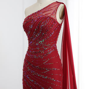 Sharon ha detto SS498 di lusso in piuma bordeaux monospalla merenella mantella abito da sera abiti da festa di nozze arabe - Product Image 3