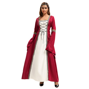 Robe longue de style européen à col carré, manches évasées, robe gothique médiévale, robe de soirée grande taille pour femmes, costume de danse - Product Image 4