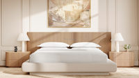 FERLY Meubles de chambre à coucher Lit King Size de luxe Tête de lit classique incurvée latéralement Lit à panneaux étendus avec base en tissu Ensemble de table de chevet