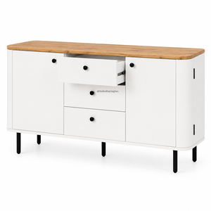 Aparador de Madera de Mango Maciza Hecho a Mano para Sala de Estar con 3 Cajones y 2 Puertas |   Mueble de Almacenamiento Moderno de Mediados de Siglo - Product Image 2