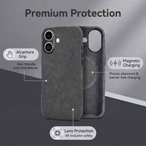 Coque de téléphone <span class=keywords><strong>Iphone</strong></span> 16 <span class=keywords><strong>Plus</strong></span> en Alcantara italien authentique, entièrement enveloppante, boutons métalliques, attraction magnétique, prix d'usine - Product Image 4