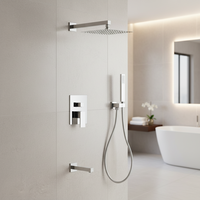 Ensemble douche et baignoire mural carré moderne 3 fonctions en chrome avec tête de douche 10'' et bec en SUS304 avec boîtier électrique