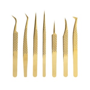 Pinzas para pestañas con textura de red de pesca, pinzas para pestañas postizas, pinzas para extensión de pestañas, rizador de pestañas con plumas doradas. - Product Image 2
