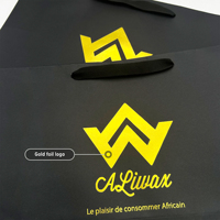 Maßgefertigte Luxus Schwarze Kartonpapiertüte mit Goldfolien-Logo für Einkauf Geschenk Kleidung Bekleidung Verpackungstasche mit Griff