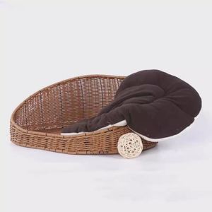 Nueva cama ecológica de ratán para mascotas, cojín redondo de felpa para gatos, sofá cama para perros y gatos para dormir profundo, cama tejida de ratán para mascotas - Product Image 4