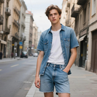 Ensemble de mode personnalisé en deux pièces, veste en jean et short en jean, ensemble de costume avec logo personnalisé, ensemble de jean pour hommes