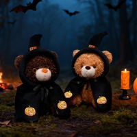 Ours en peluche sorcier d'Halloween avec chapeau de sorcière et cape noire, poupée en peluche douce et moelleuse pour décoration de fête, cadeau d'Halloween pour enfants