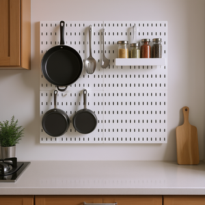 Organisateur mural en plastique blanc à 4 panneaux pour cuisine, kit de rangement au design minimaliste - Product Image 2