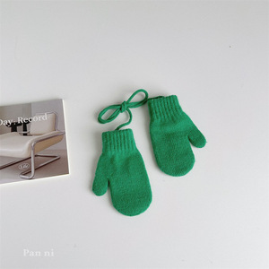 1-4 ans Enfants Petite Fille Garçon Hiver Chaud Plein Doigt Uni Tricoté Halter Gants Mitaines pour Usage Quotidien Extérieur - Product Image 3