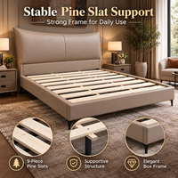 Lit en bois massif de style italien, couleur beige, avec revêtement en cuir, design moderne, taille king, lits doubles