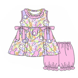 Vestido Informal Personalizado con Estampado de Conejo de Pascua y Zanahoria, Transpirable, para Niñas, con Volantes, Lazos, Algodón y Spandex, Ropa a Juego para Hermanas - Product Image 2